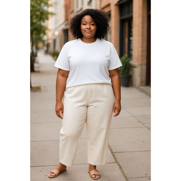 EILEEN FISHER Pants XL Stretch Cotton Twill Tapered Capri Side Zip Beige - Picture 1 of 9